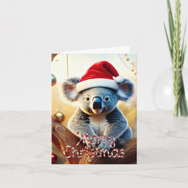 Merry Christmas Koala sitting in Gumtree Card (Front)