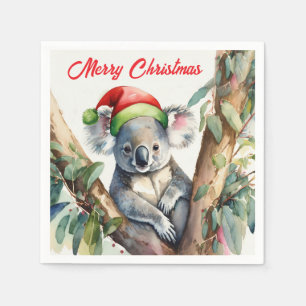 Merry Christmas Koala sitting in Gumtree Napkin