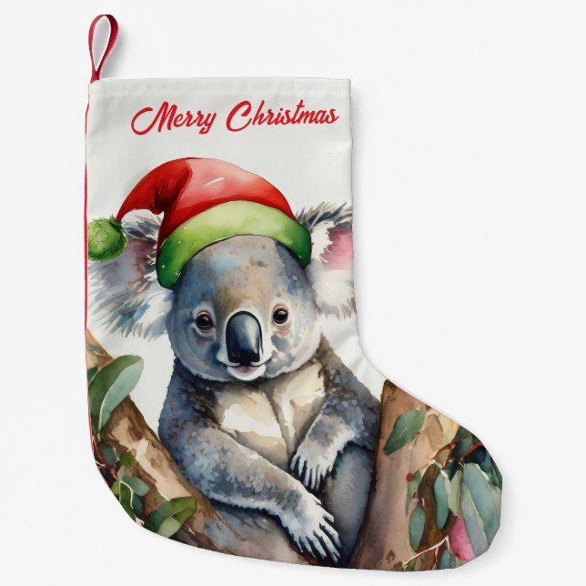 Merry Christmas Koala sitting in Gumtree Small Christmas Stocking (Front)