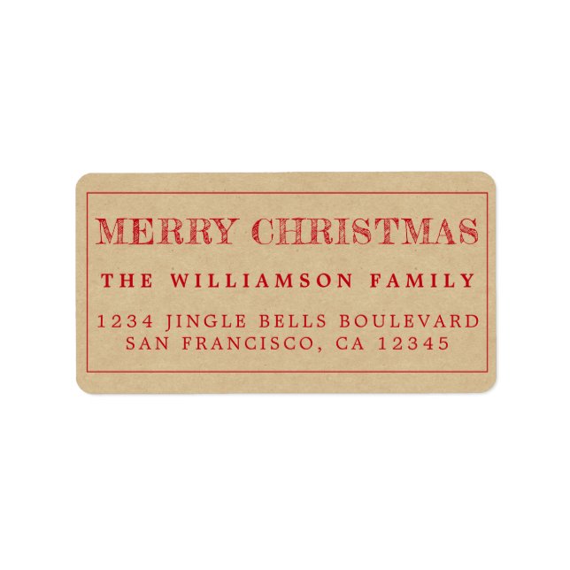 Merry Christmas Kraft Paper Return Address Label (Front)