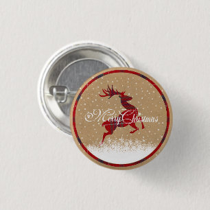 Merry Christmas Kraft & Tartan Red ID590 3 Cm Round Badge