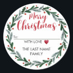 Merry Christmas Labels for Christmas Presents<br><div class="desc">Make your holiday greetings pop with these Merry Christmas Labels. With a cute wreath and red 'Merry Christmas' lettering,  this label adds a festive and cheerful touch to your Christmas packages and crafts. Share the joy of the season with this eye-catching design</div>