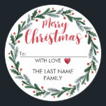 Merry Christmas Labels for Christmas Presents<br><div class="desc">Make your holiday greetings pop with these Merry Christmas Labels. With a cute wreath and red 'Merry Christmas' lettering,  this label adds a festive and cheerful touch to your Christmas packages and crafts. Share the joy of the season with this eye-catching design</div>