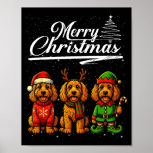 Merry Christmas Labradoodle Reindeer Elf Santa Dog Poster