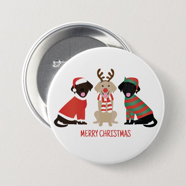 Merry Christmas Labrador Retriever Dogs 7.5 Cm Round Badge (Front & Back)