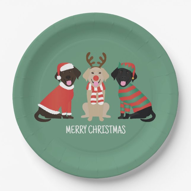 Merry Christmas Labrador Retriever Dogs Paper Plate (Front)
