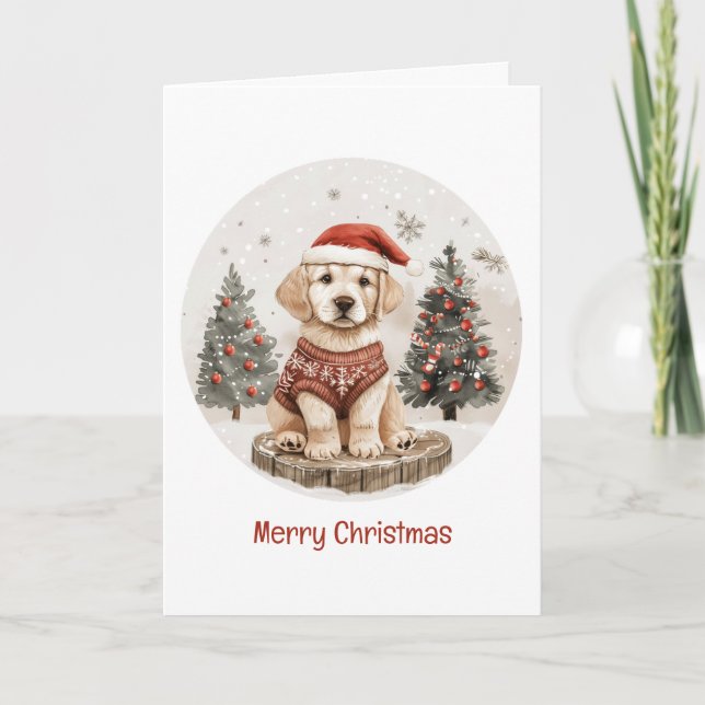 Merry Christmas Labrador Retriever Puppy Holiday Card (Front)