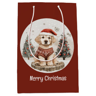 Merry Christmas Labrador Retriever Puppy Medium Gift Bag