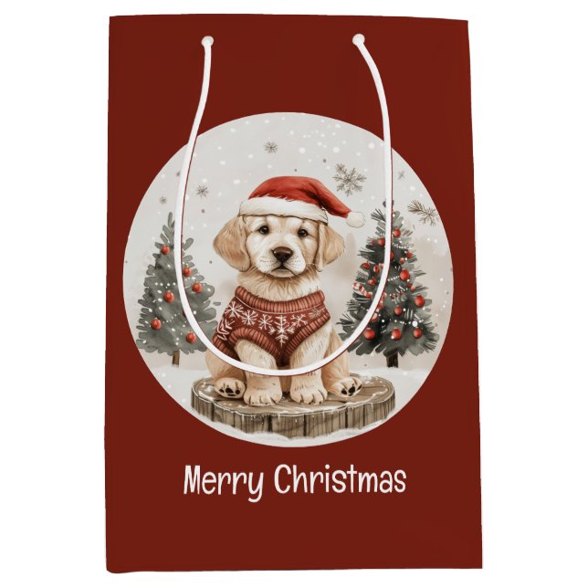 Merry Christmas Labrador Retriever Puppy Medium Gift Bag (Front)