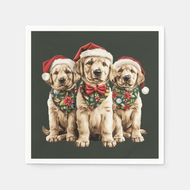 Merry Christmas Labrador Retriever Santa Puppy Dog Napkin (Front)
