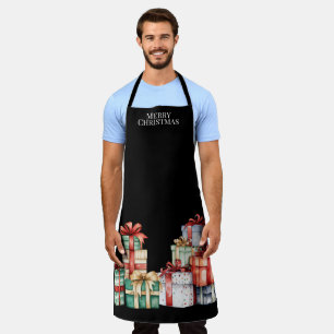 Merry Christmas, Large Christmas Gifts Wrapped Blk Apron