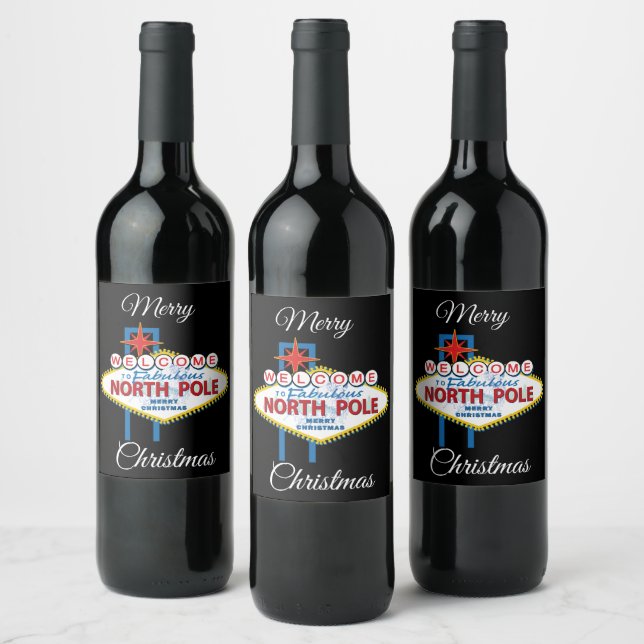 Merry Christmas Las Vegas Wine Label (Bottles)