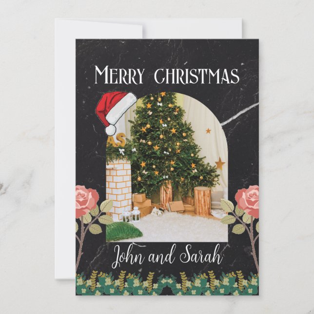 Merry Christmas leaf Foliage arch photo Trendy Holiday Card (Front)