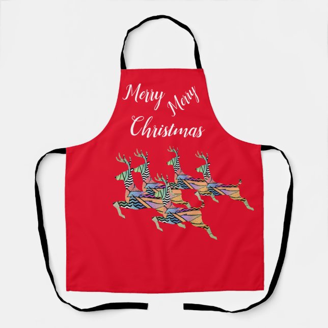 Merry Christmas Leaping Deer  Apron (Front)