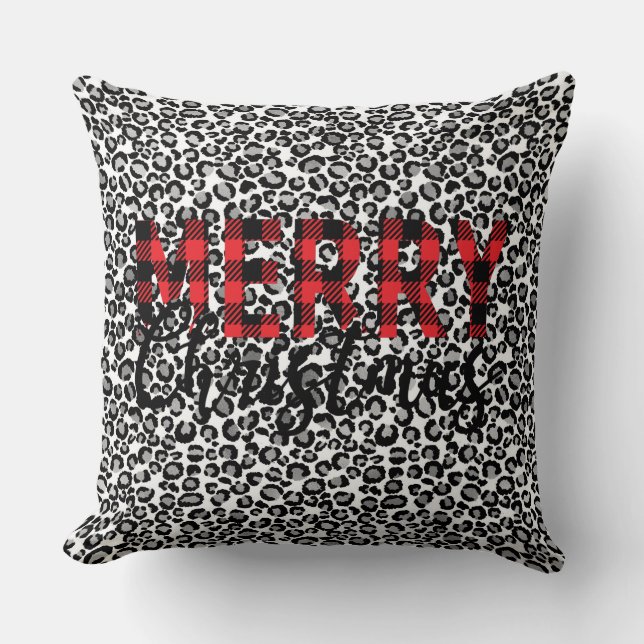 Merry Christmas Leopard Animal Print Pillow (Front)
