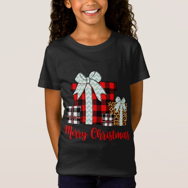 Merry Christmas Leopard Buffalo Plaid Christmas Pr T-Shirt (Front)
