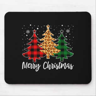 Merry Christmas Leopard Buffalo Plaid Christmas Tr Mouse Pad