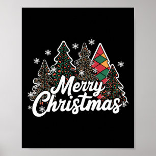 Merry Christmas Leopard Buffalo Plaid Matching Fam Poster