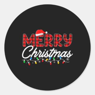 Merry Christmas Leopard Buffalo Red Plaid For Men  Classic Round Sticker