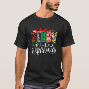 Merry Christmas Leopard Buffalo Red Plaid For Men T-Shirt