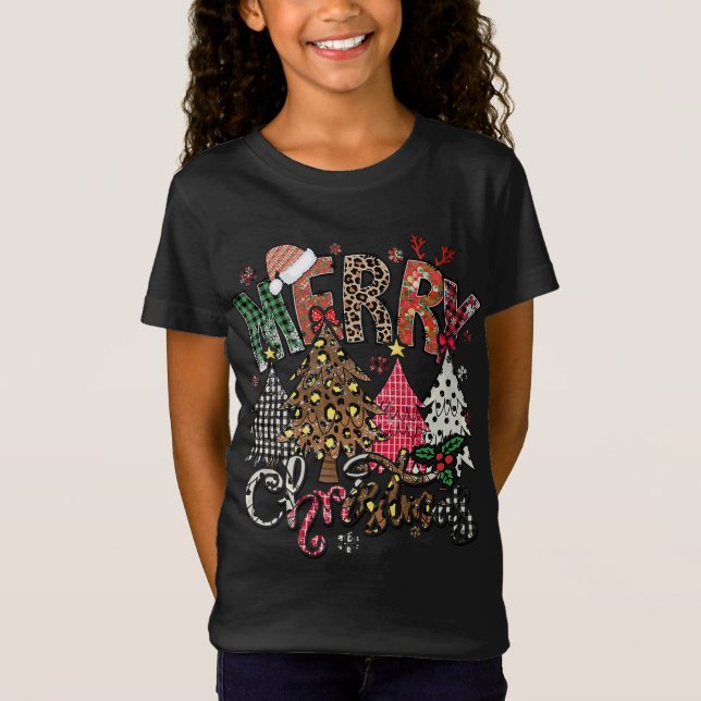 Merry Christmas Leopard Buffalo Red Plaid T-Shirt (Front)