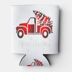 Merry Christmas Leopard Buffalo Truck Tree Red Pla Can Cooler