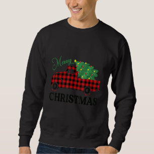 Merry Christmas Leopard Buffalo Truck Tree Red Pla Sweatshirt