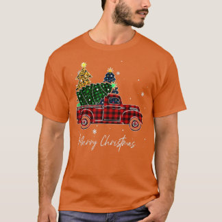 Merry Christmas Leopard Buffalo Truck Tree Red Pla T-Shirt