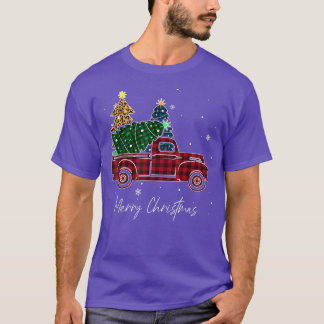 Merry Christmas Leopard Buffalo Truck Tree Red Pla T-Shirt