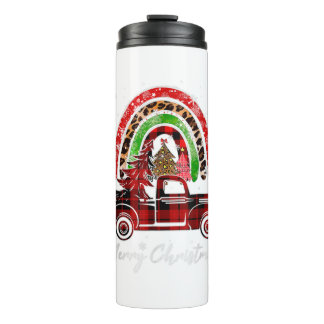 Merry Christmas Leopard Buffalo Truck Tree Red Pla Thermal Tumbler
