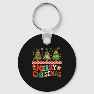 Merry Christmas Leopard Colorful Xmas Trees Bow Ti Key Ring