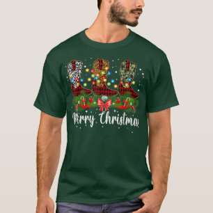 Merry Christmas Leopard Cowboy Boot Western Santa T-Shirt