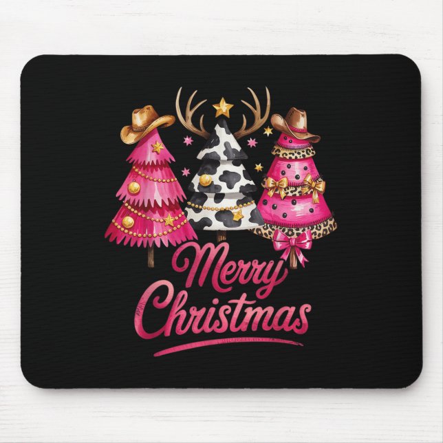 Merry Christmas Leopard Cowhide Nk Xmas Tree Rodeo Mouse Pad (Front)