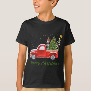 Merry Christmas Leopard Plaid Christmas Tree Red T T-Shirt