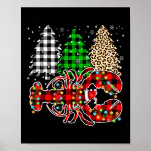 Merry Christmas Leopard Plaid Tree Funny Lobster A Poster