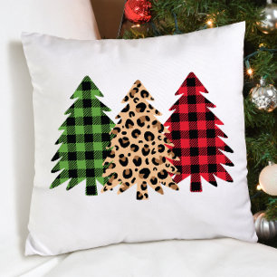 Merry christmas leopard print buffalo plaid cushion