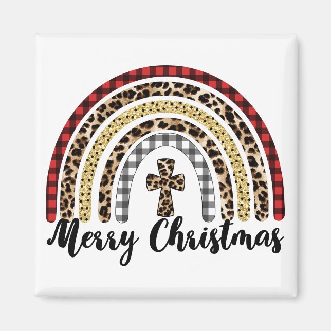 Merry Christmas Leopard Print Cross Magnet (Front)