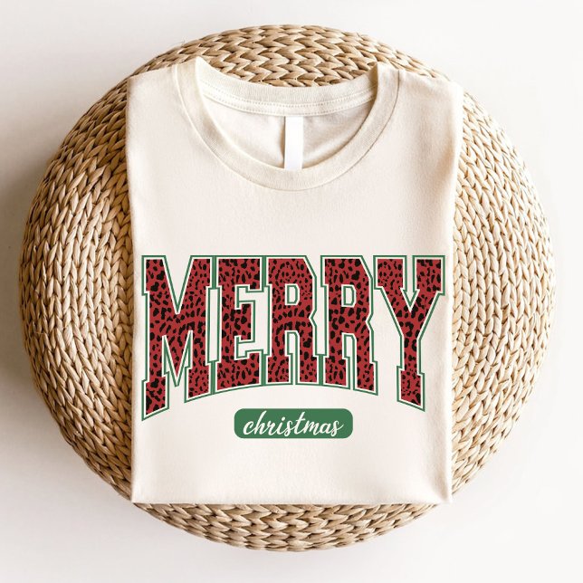 Merry Christmas Leopard Print Green Red T-Shirt (Merry Christmas Leopard Print Green Red T-Shirt)
