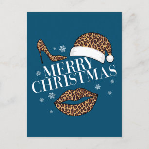 Merry Christmas leopard print women's Postcard