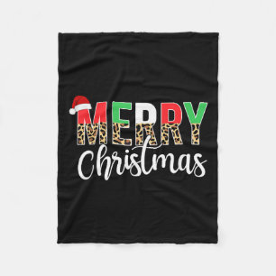 Merry Christmas Leopard Print Xmas Family Matching Fleece Blanket