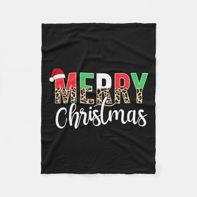 Merry Christmas Leopard Print Xmas Family Matching Fleece Blanket (Front)