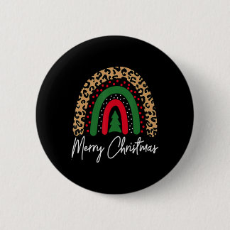 Merry Christmas Leopard Rainbow Pajamas Xmas Teach 6 Cm Round Badge