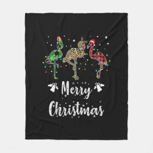 Merry Christmas Leopard Red Green Plaid Flamingo Fleece Blanket