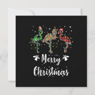 Merry Christmas Leopard Red Green Plaid Flamingo Invitation