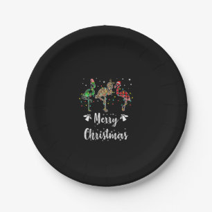 Merry Christmas Leopard Red Green Plaid Flamingo Paper Plate