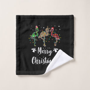 Merry Christmas Leopard Red Green Plaid Flamingo Wash Cloth