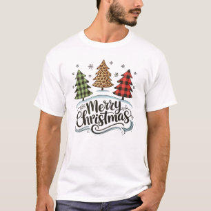 Merry Christmas Leopard Tree Red Buffalo Plaid T-Shirt