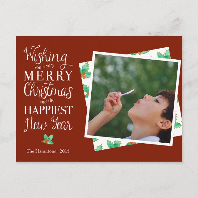Merry Christmas Lettered Holiday Photo Postcard (Front)