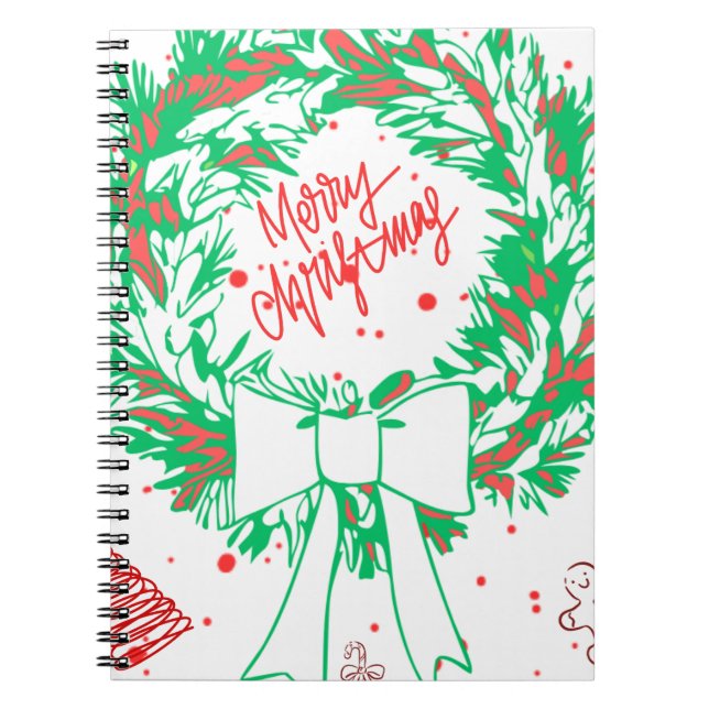 Merry Christmas Lettering and Gingerbread Holiday. Notebook (Front)