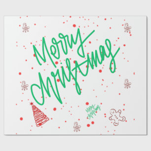 Merry Christmas Lettering and Gingerbread Holiday. Wrapping Paper